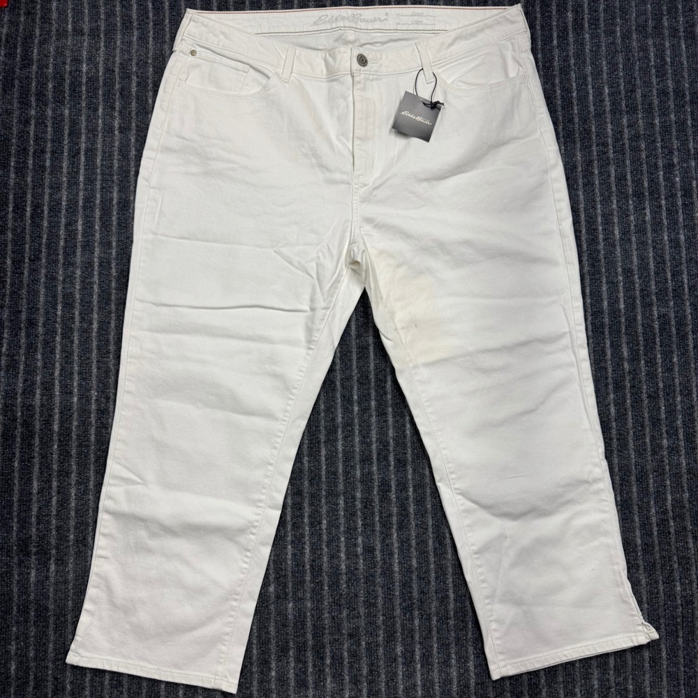 Eddie Bauer Womens T20 White Curvy Crop Boyfriend Jeans Stretch (2402)